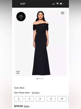 Betsy & Adam Black Off-the-Shoulder Maxi Gown